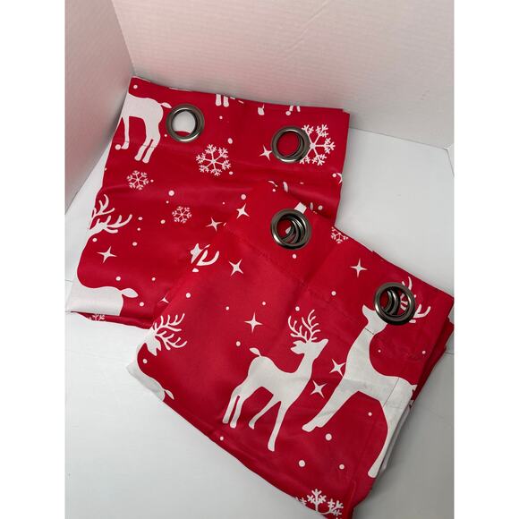 Oeko-Tex standard 100 Christmas deer red curtains size 52in X 63in - Picture 1 of 4